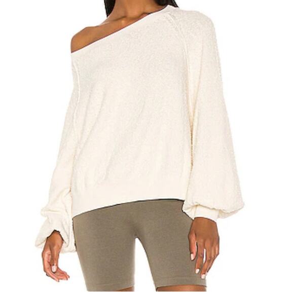 Free People Found My Friend Sweater Sz XS Ivory Terry Cloth Oversized Minimalist - Picture 2 of 14